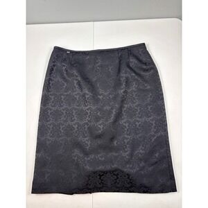 Stresa Black Damask Jacquard Pencil Skirt Lined Midi Back Vent Size 16